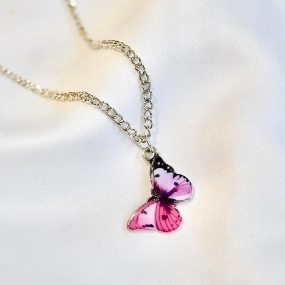 Small Pink Butterfly Necklace
